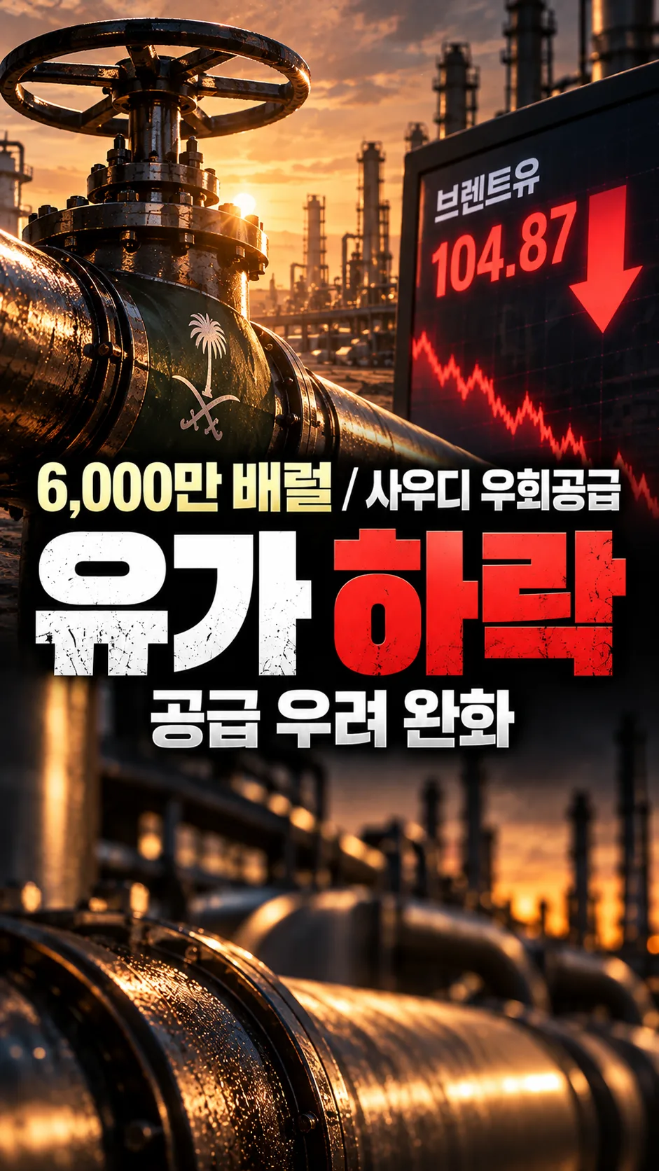 브렌트유 104달러·호르무즈 하루 4척 — 사우디 6,000만 배럴 우회 공급의 속내
